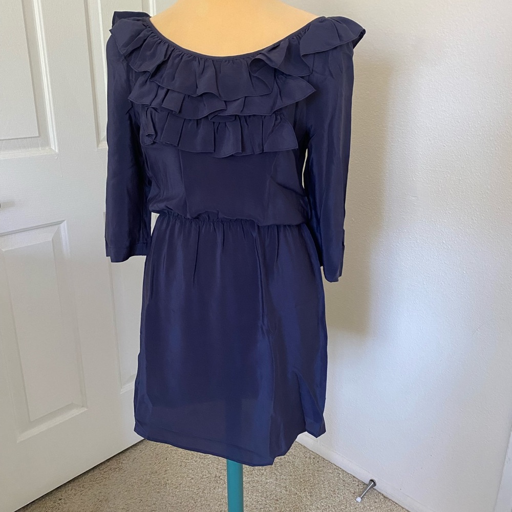 A New York Blue Silk Dress w/Ruffles